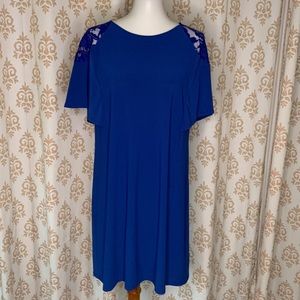 CeCe royal blue dress with lace shoulders and flutter sleeves M